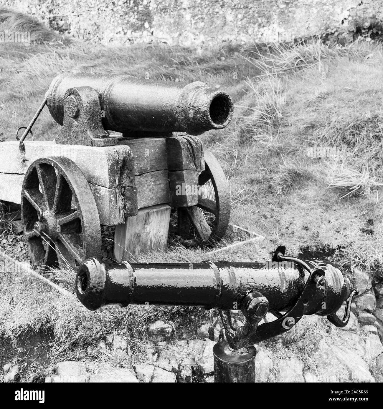 18th Century Coastguard cannon at Bamburgh Castle, Northumberland, Uk Stock Photo