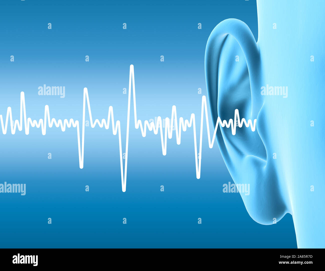 3D illustration showing human ear with sound wave Stock Photo