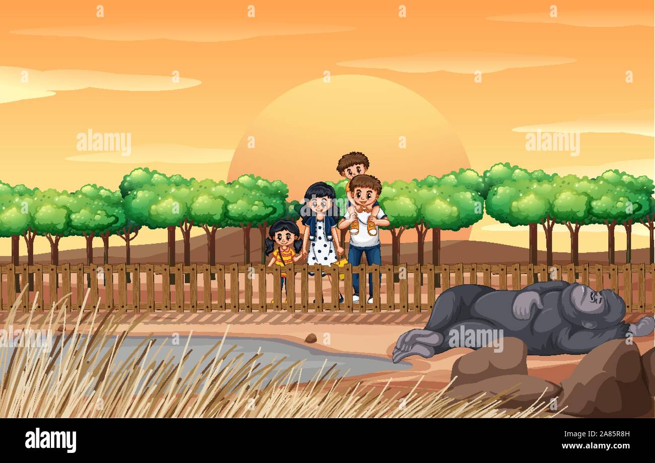 Scene with family visiting the zoo illustration Stock Vector Image \u0026 Art -  Alamy, image size:1300x919