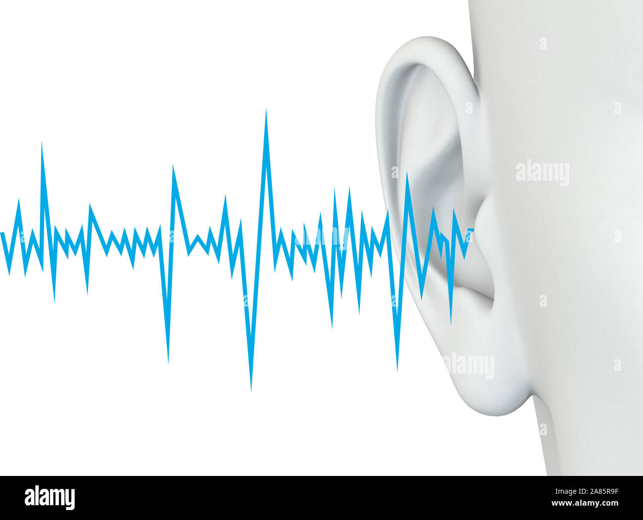 3D illustration showing human ear  with soundwave Stock Photo