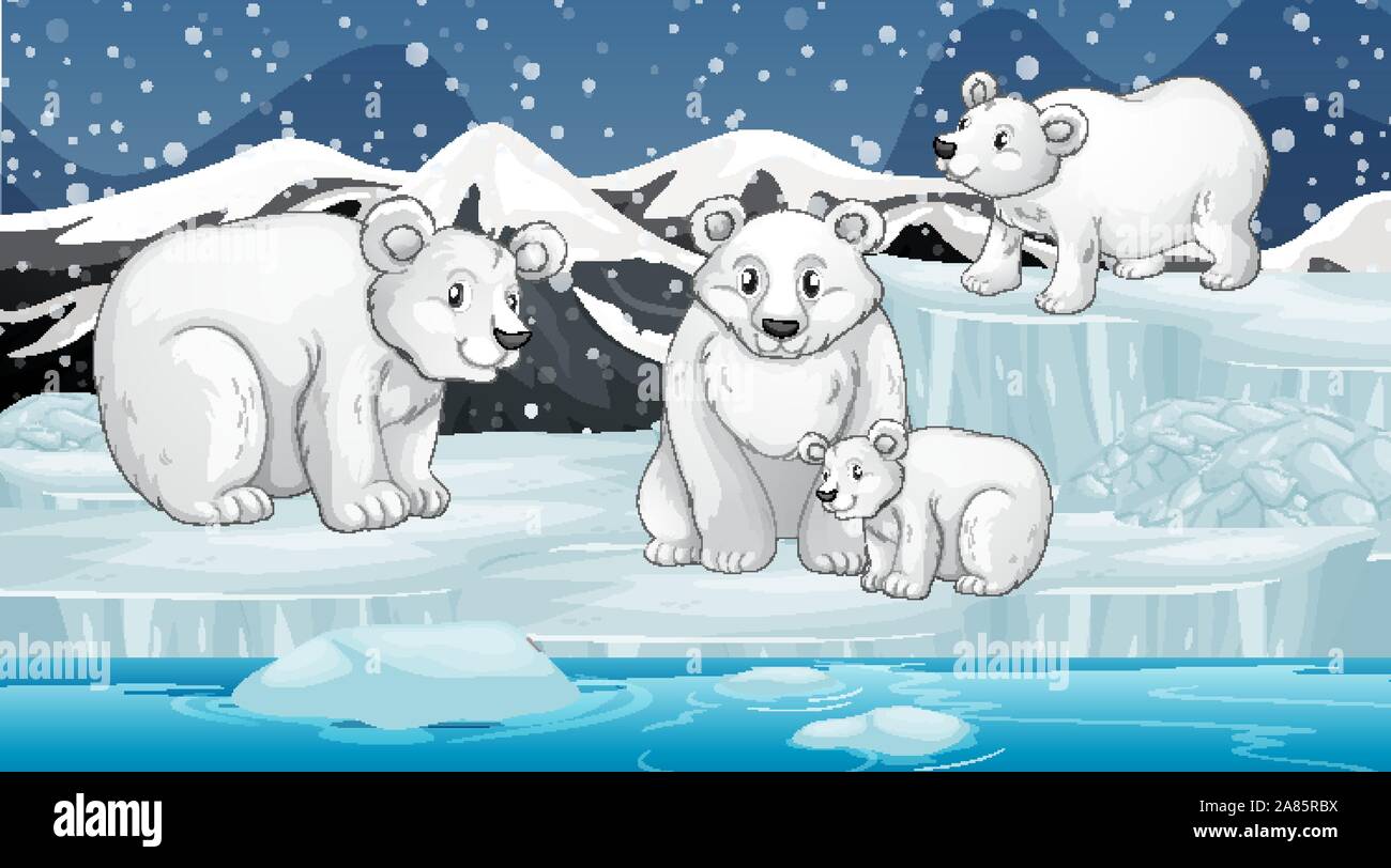Scene with polar bears o n ice illustration Stock Vector