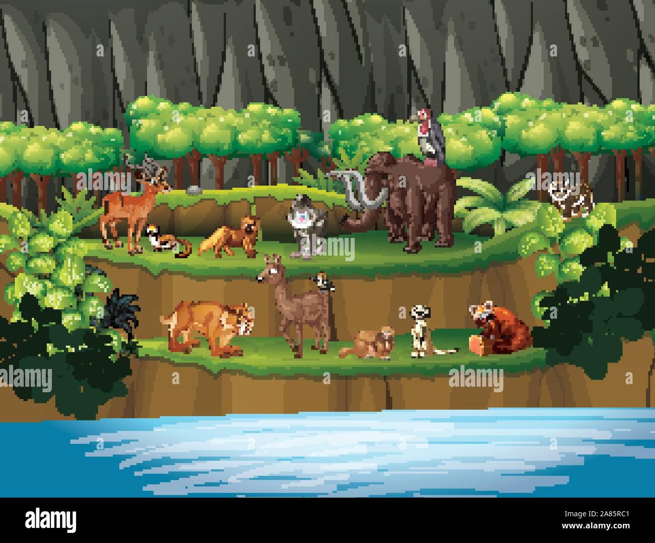 Scene with many animals by the river illustration Stock Vector Image ...