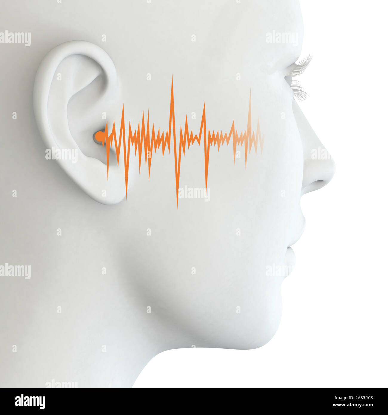 3D illustration showing human ear of a woman with soundwave Stock Photo