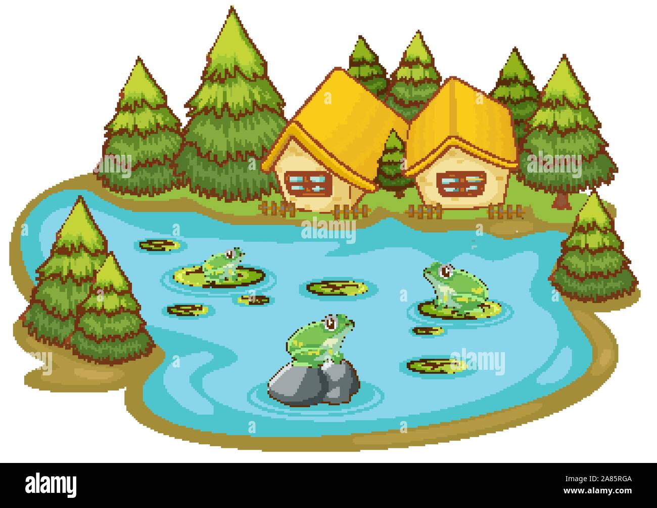 Frogs in the pond on white background illustration Stock Vector Image ...