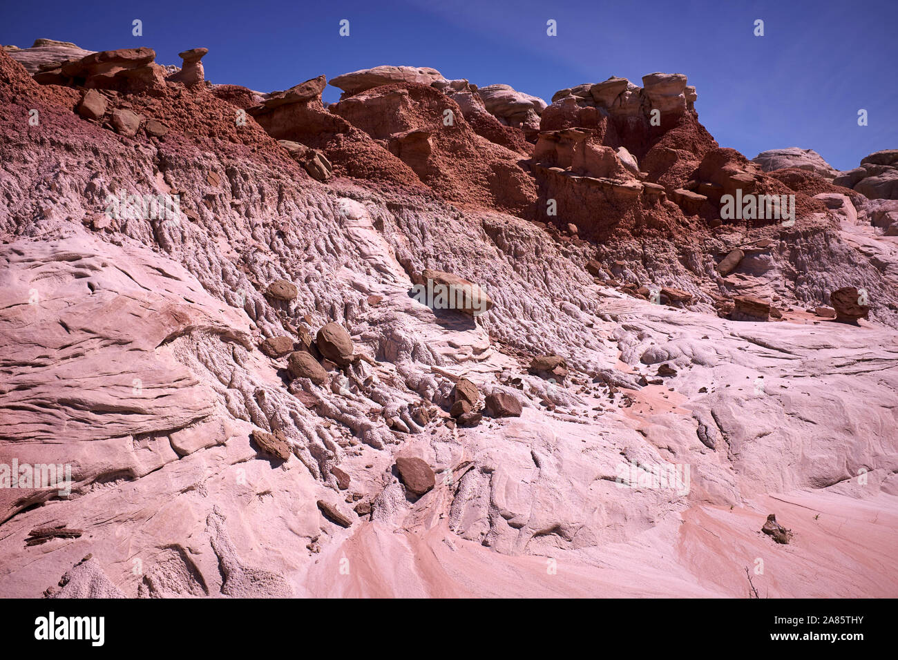 Sedimentary deposits and erosion revealing colourful rock and soil