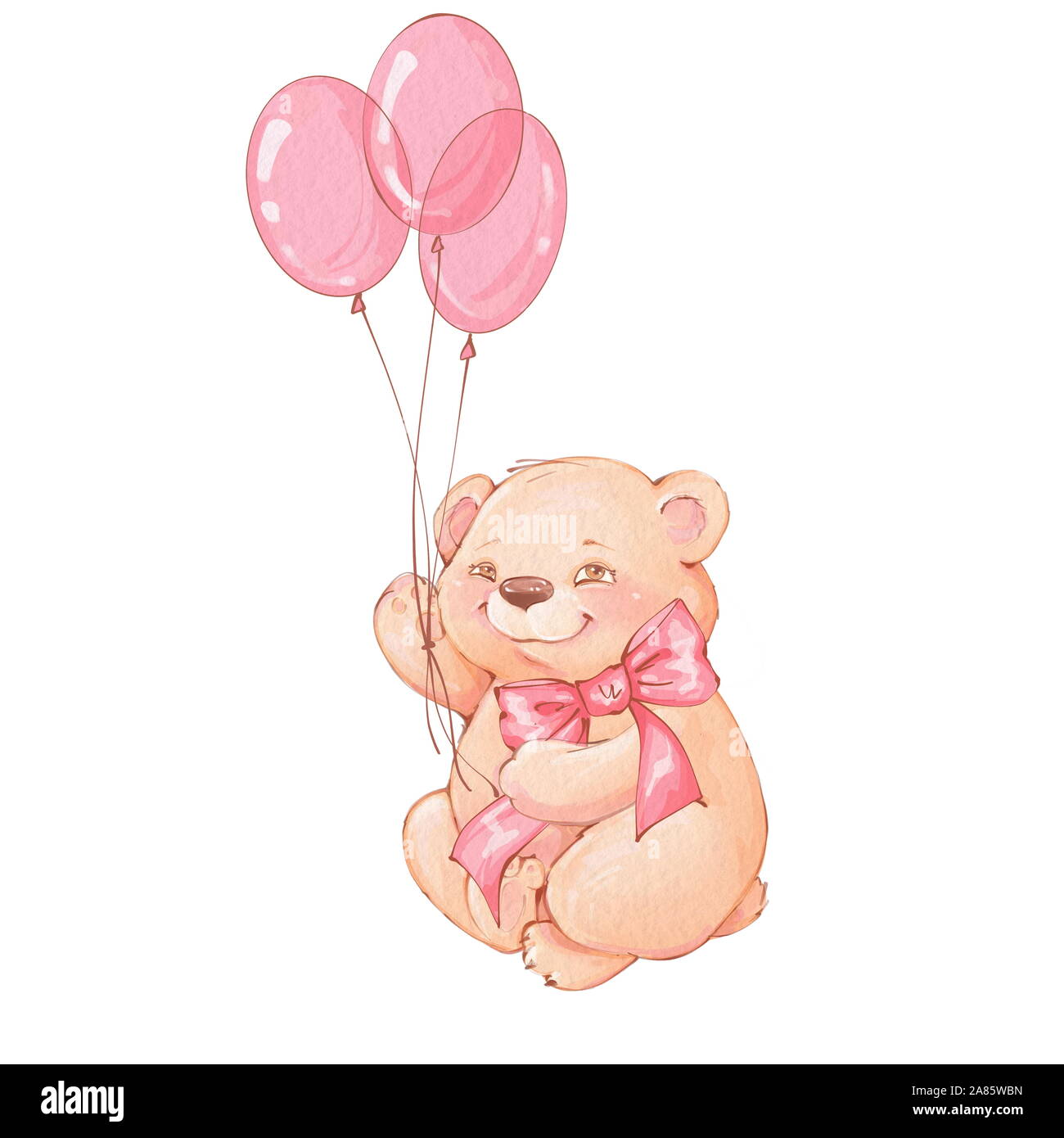 Cute Teddy Bear with pink balloons Stock Photo