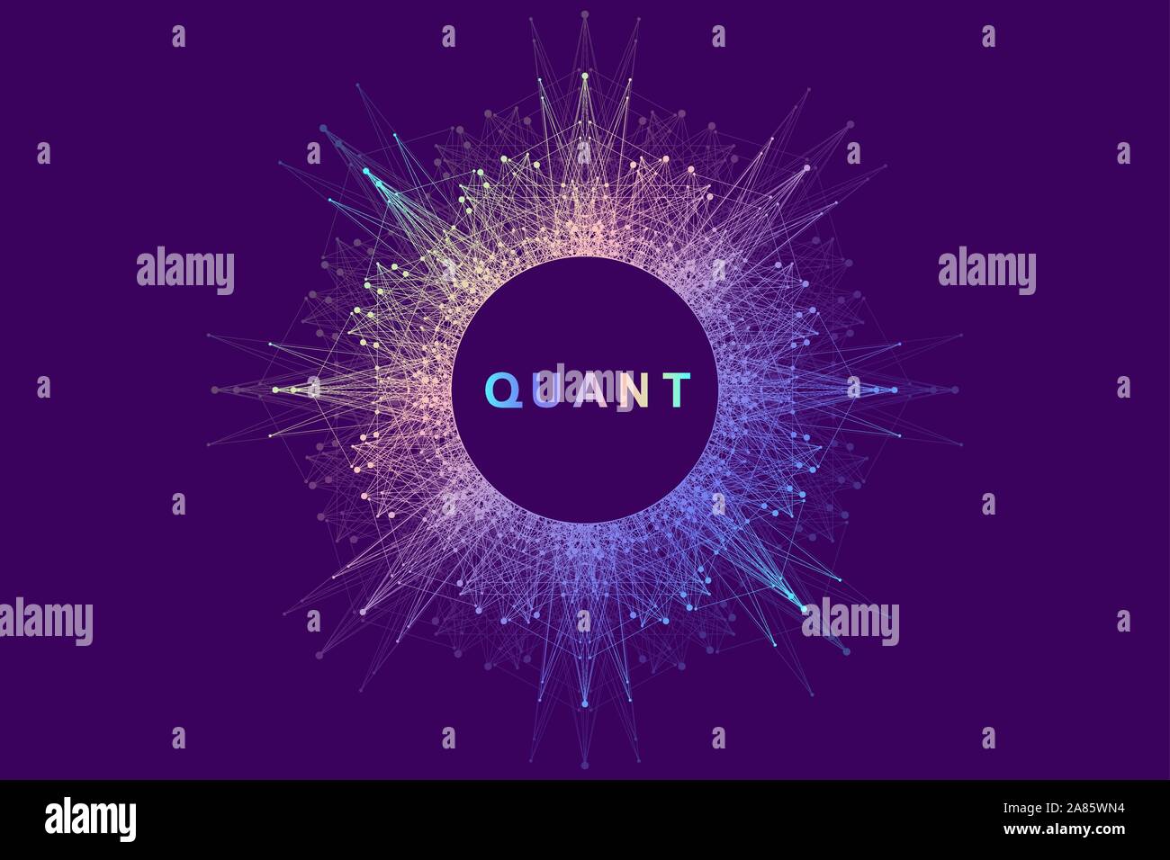 Circular quantum computer technology concept. Sphere explosion background. Deep learning artificial intelligence. Big data algorithms visualization Stock Vector