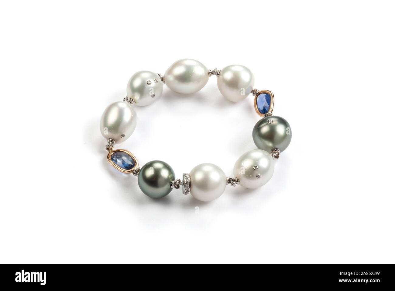 South sea pearls,diamonds and iolite bracelet. Stock Photo