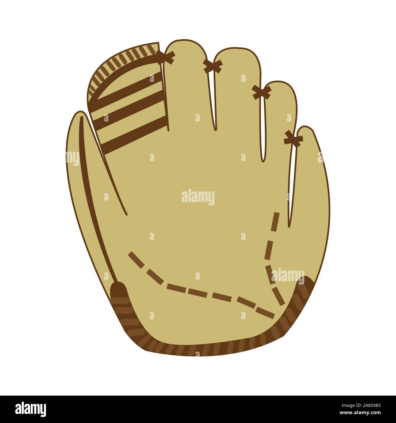 Brownish white realistic baseball glove with marks and stitches Stock