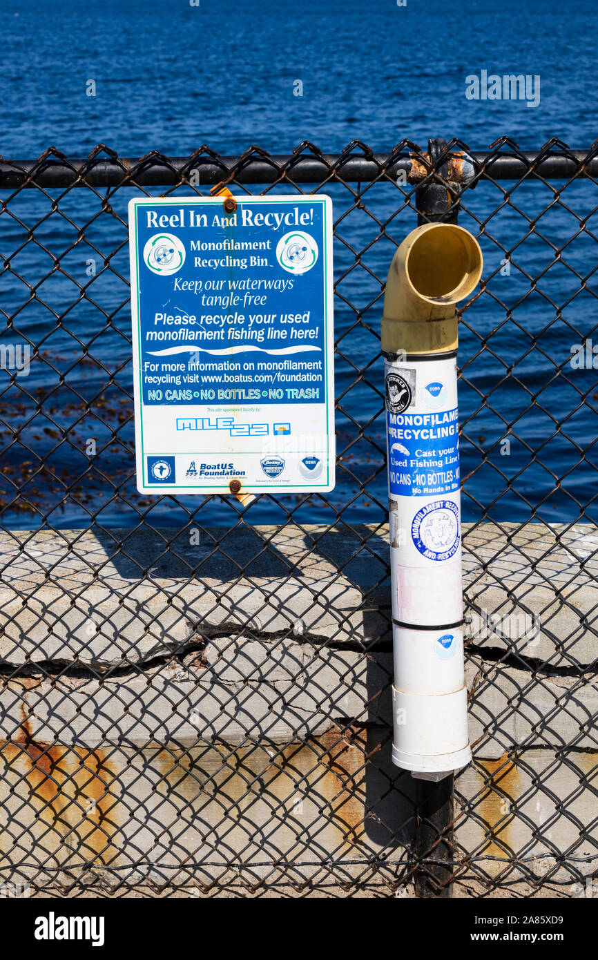 Fishing line recycling point, Coast Guards pier, Monterey, California, United States of America. Stock Photo