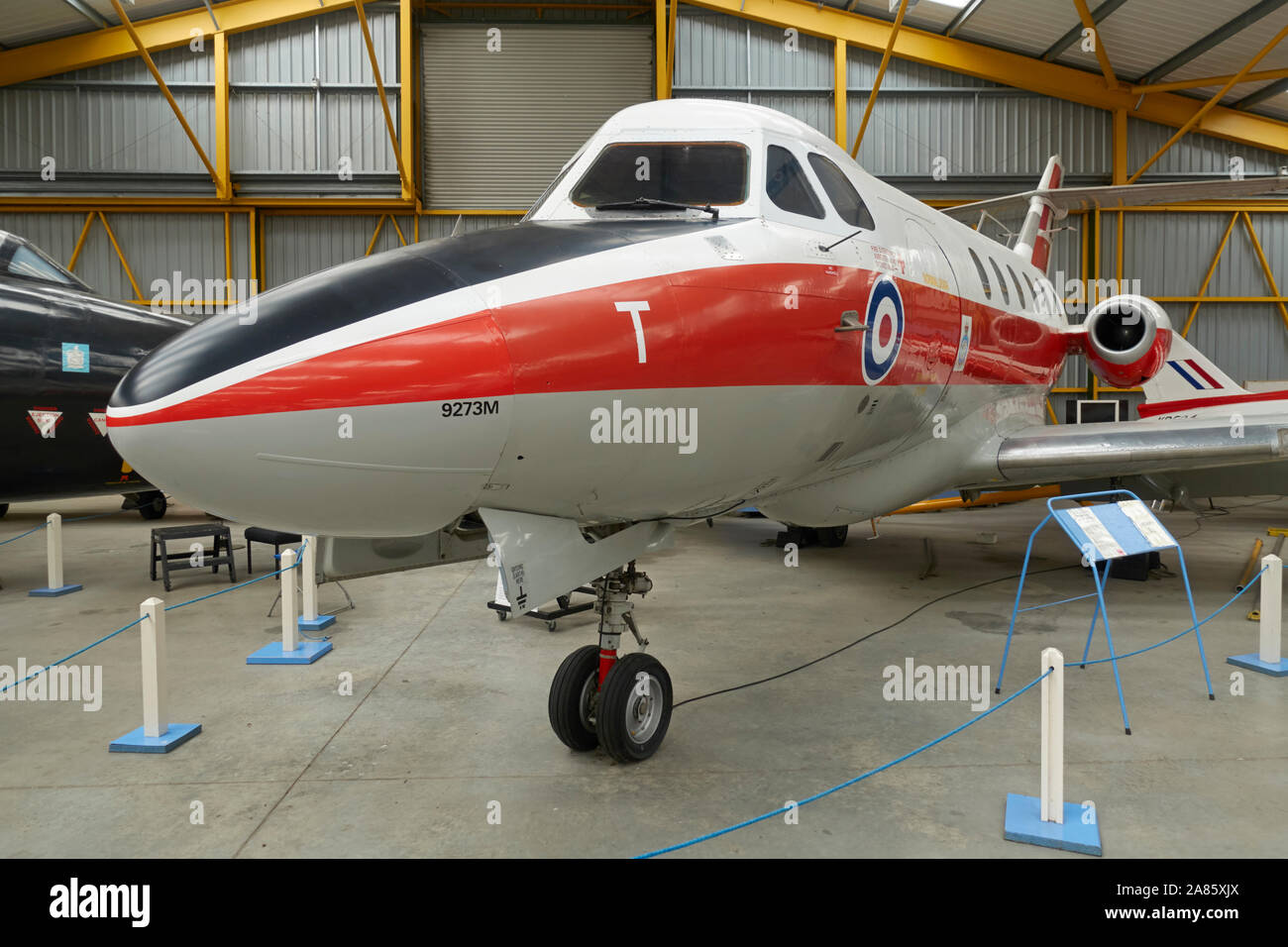 A Hawker Siddeley Dominie T1 aircraft on display at the Newark Air Museum, Nottinghamshire, England.It was used by the RAF as a navigation trainer. Stock Photo