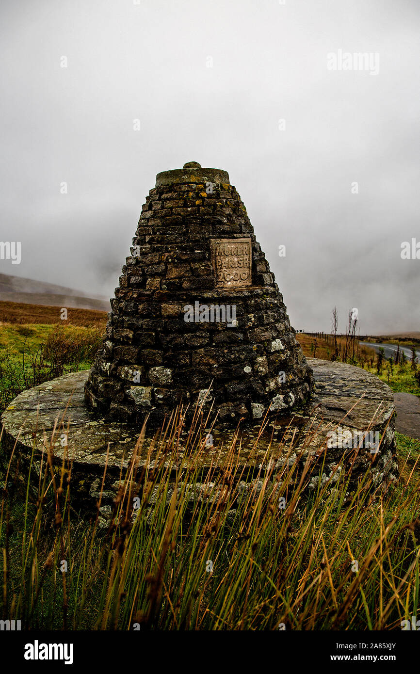 A cairn at Buttertubs Pass, Cliff Gate Road, Muker, Hawes, North Yorkshire, UK Stock Photo