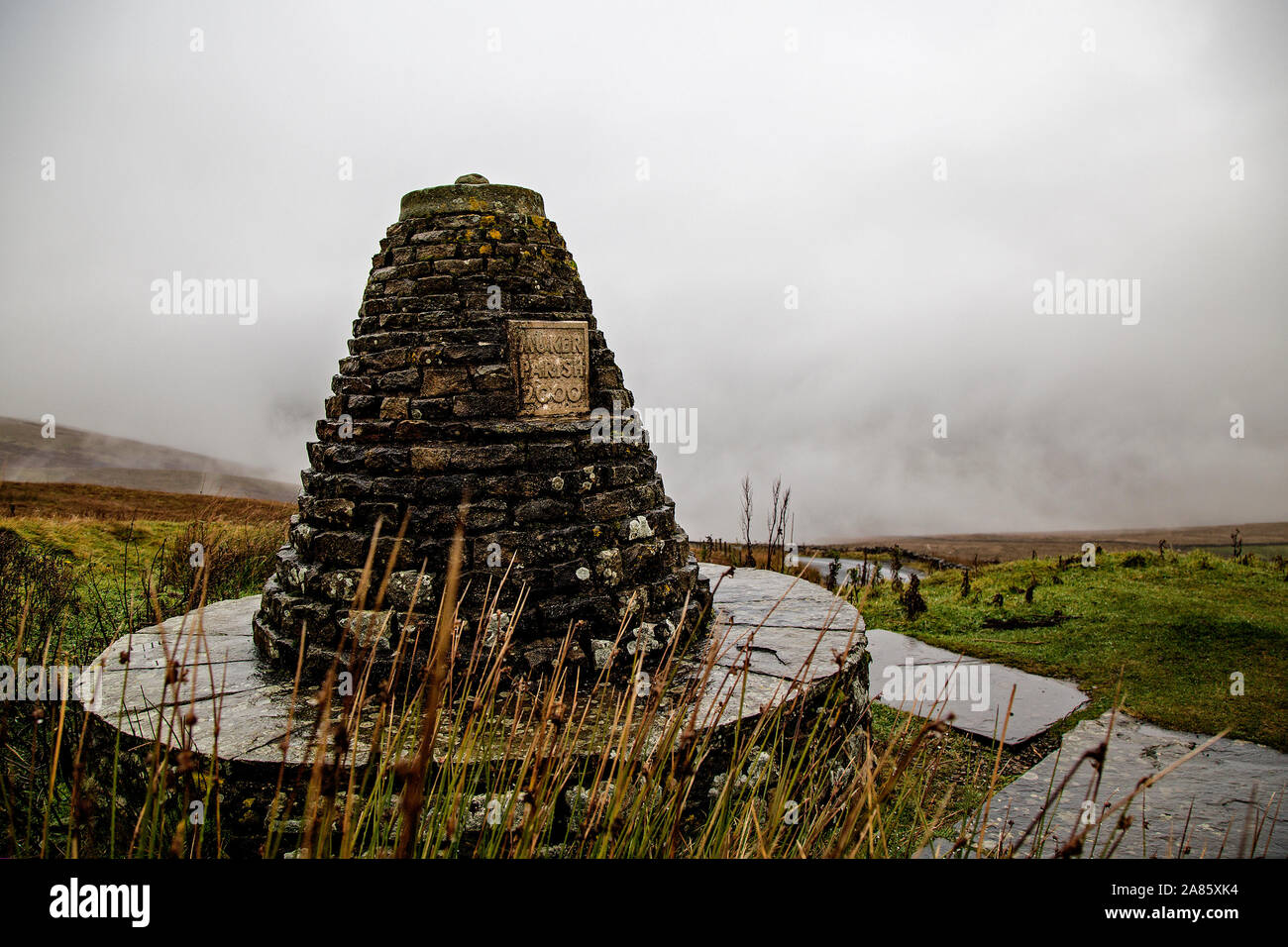 A cairn at Buttertubs Pass, Cliff Gate Road, Muker, Hawes, North Yorkshire, UK Stock Photo