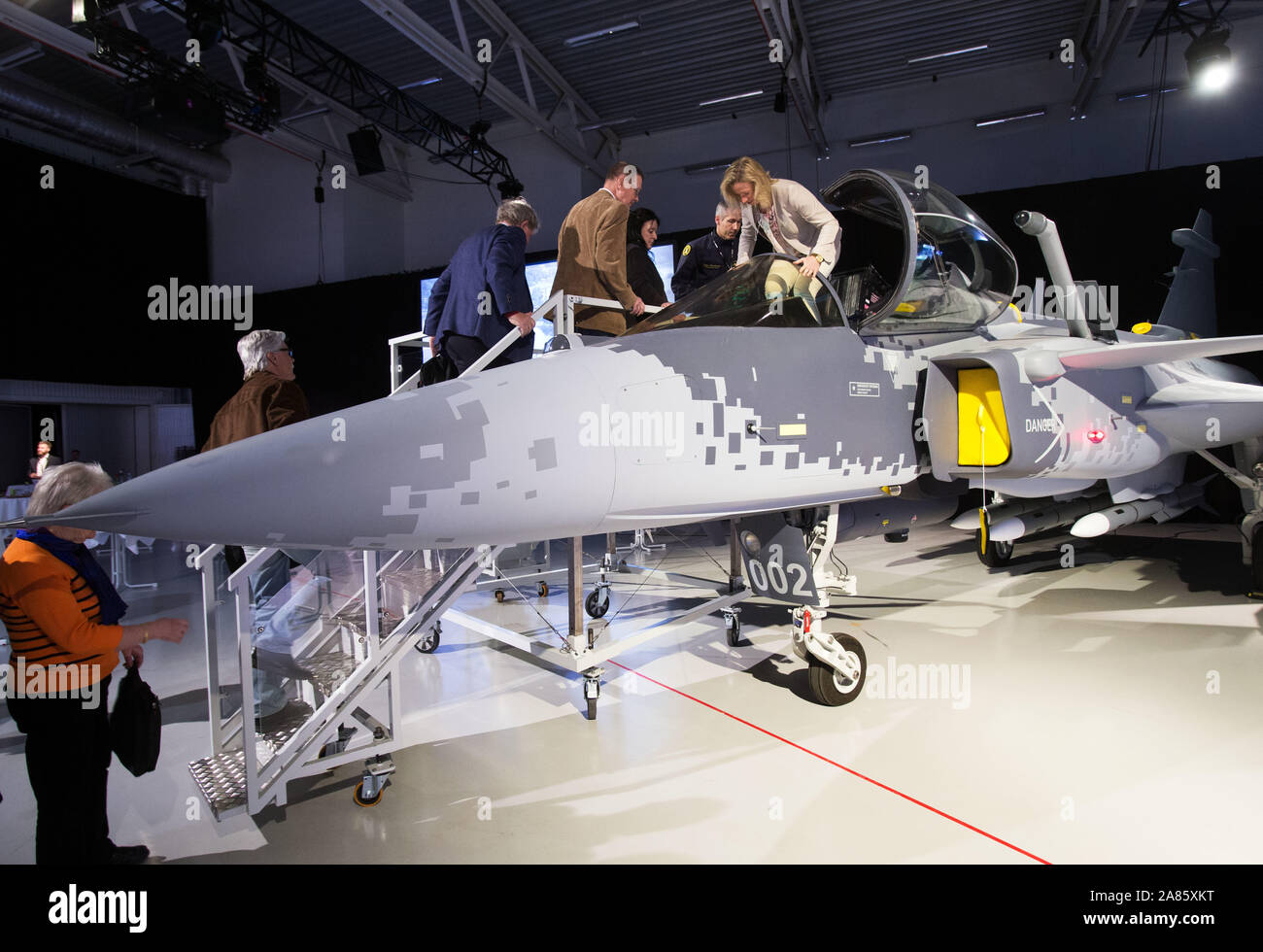Visitors To Saab In Linkoping Who Are Allowed To Try A Model Of The New Jas 39 Gripen E The Production Of The Next Swedish Fighter Aircraft The First Gripen E Is