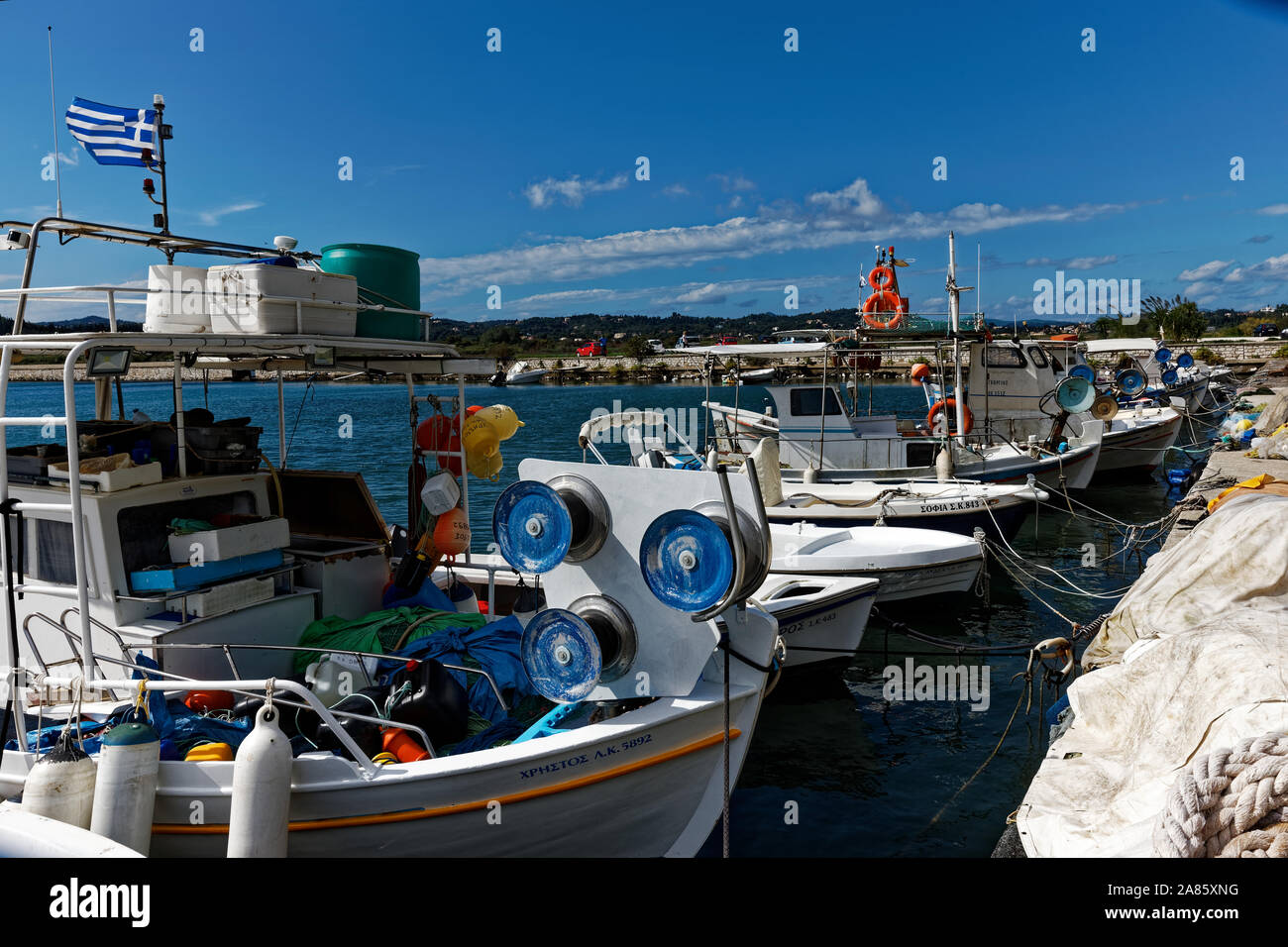 Fishing at Kanoni, Corfu, Greece Stock Photo