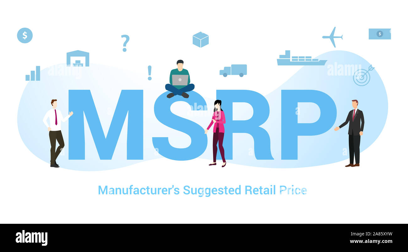 msrp manufacturers suggested retail price concept with big word or text and team people with