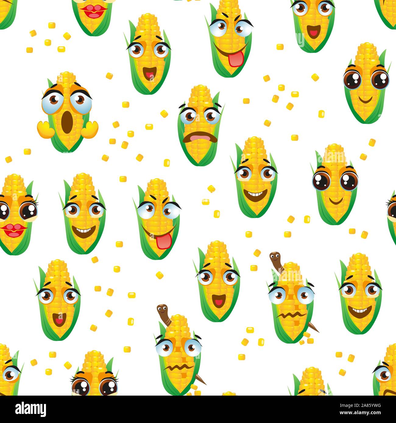 Cute seamless pattern with cartoon emoji corn Stock Vector