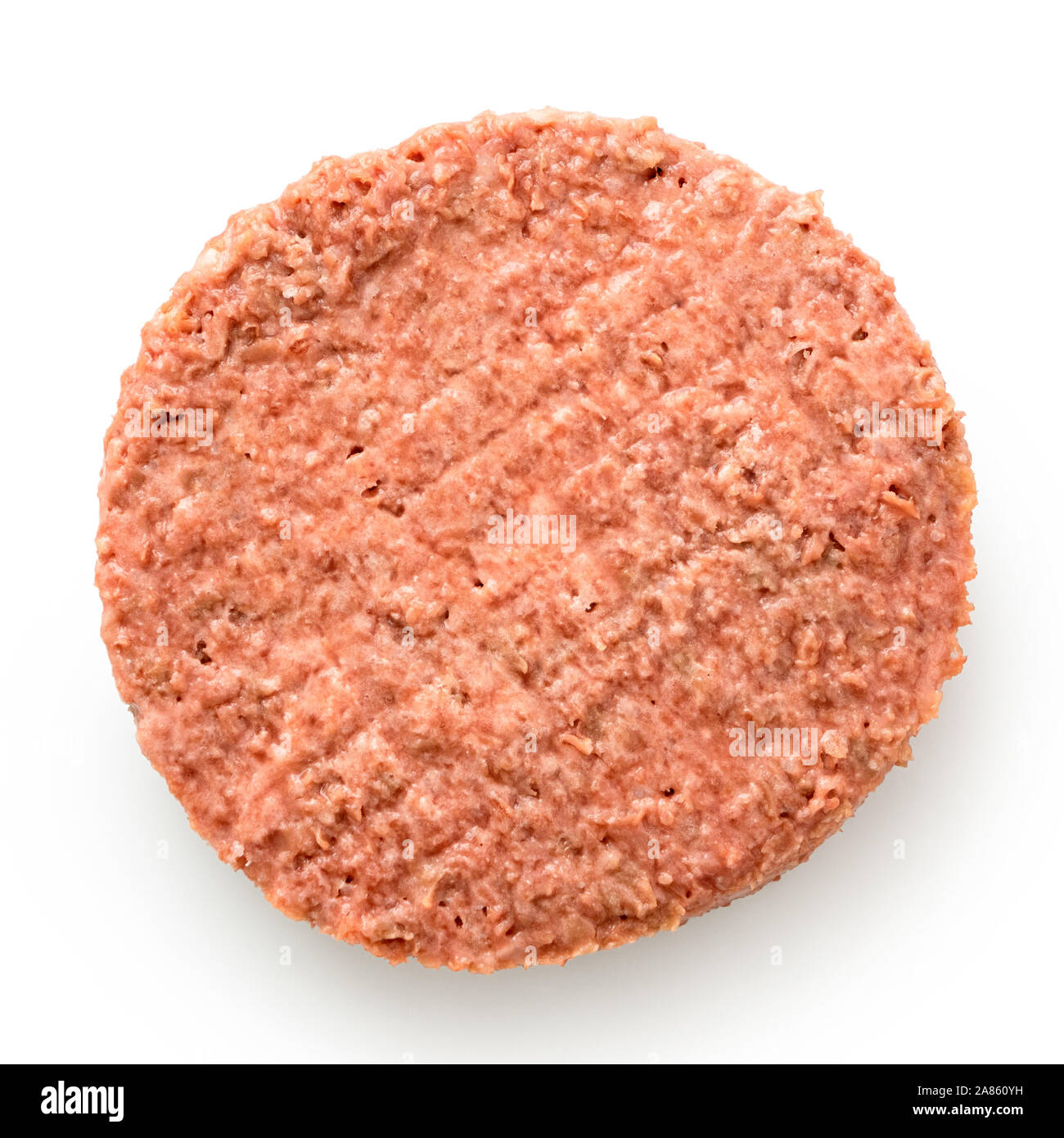 Uncooked plant based vegetarian burger patty isolated on white. Top