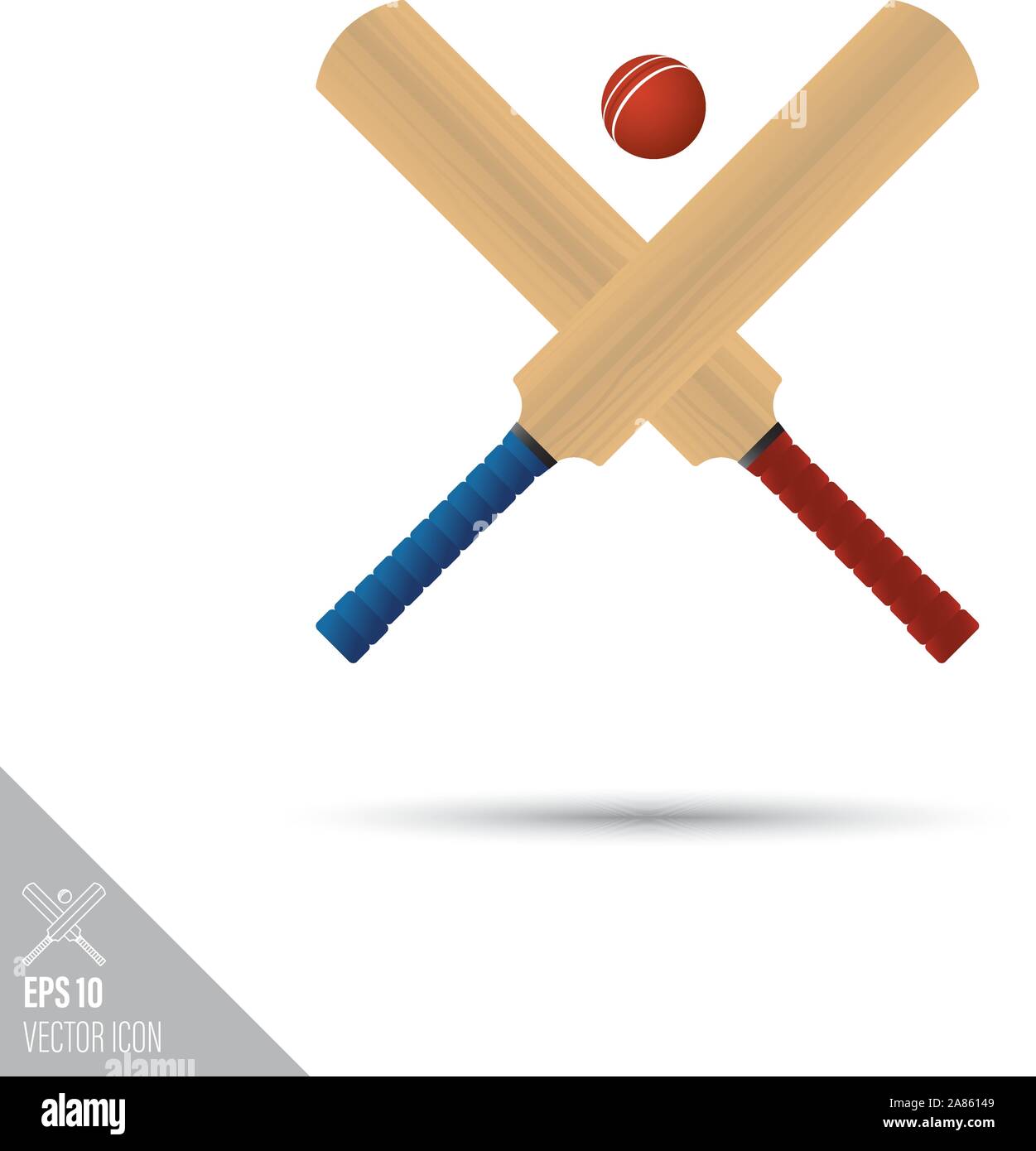 Smooth style crossed cricket bats and ball icon. Sports equipment vector illustration. Stock Vector