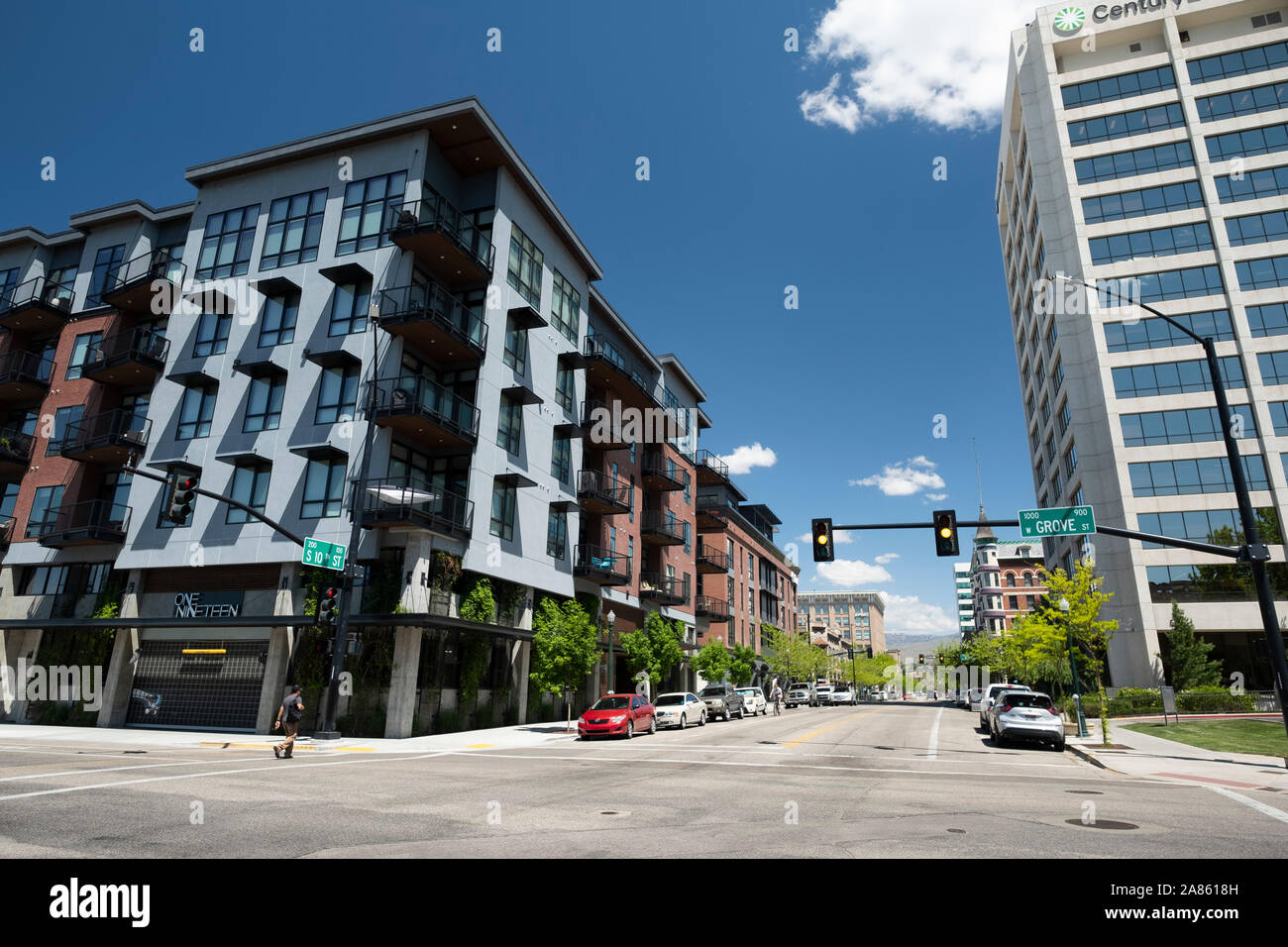 View up 10th Street in downtown Boise, Idaho Stock Photo