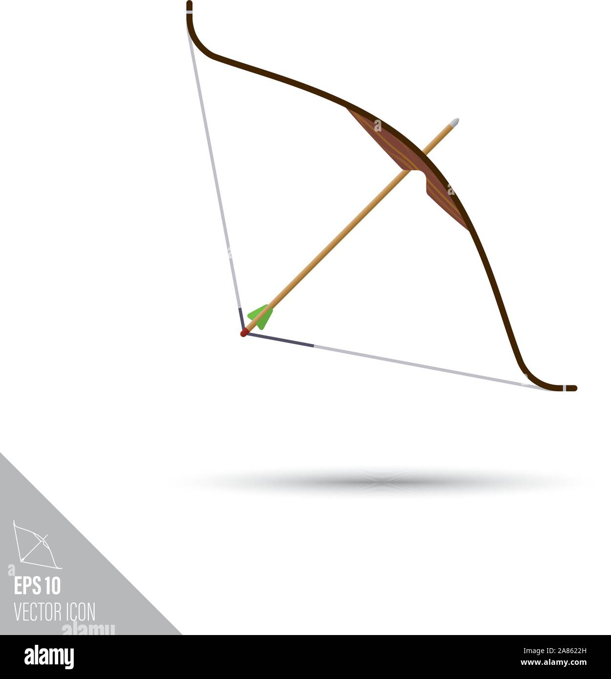 Smooth style archery bow and arrow icon. Target sports equipment vector illustration. Stock Vector