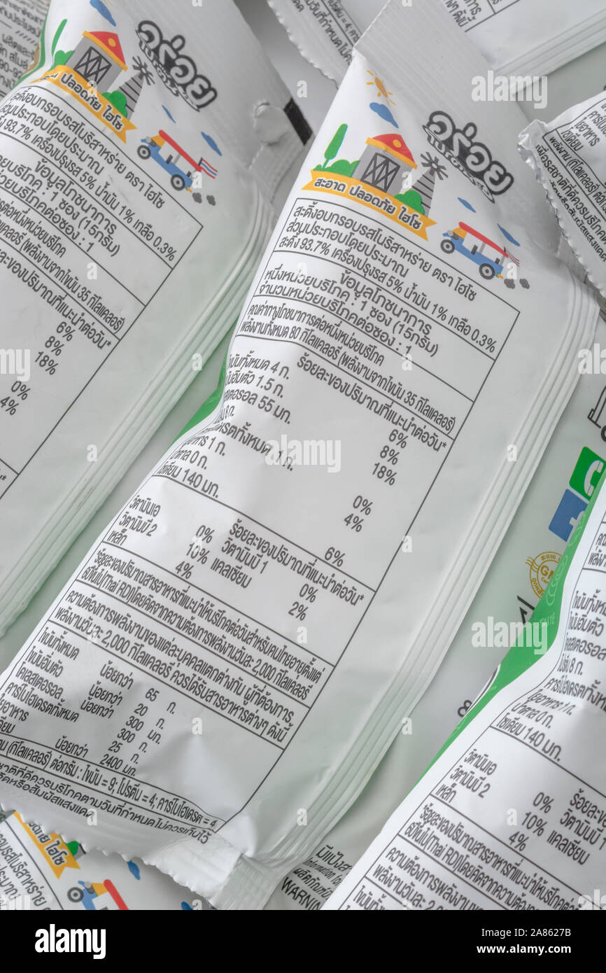 Snack food nutrition labels