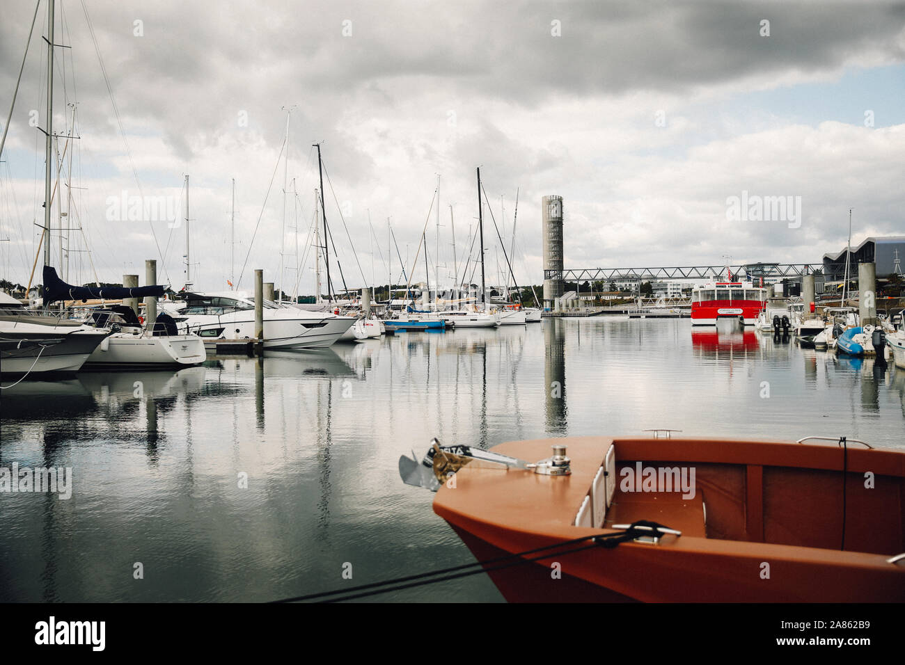 Cloudy sky on Lorient cité de la Voile, France. Stock Photo