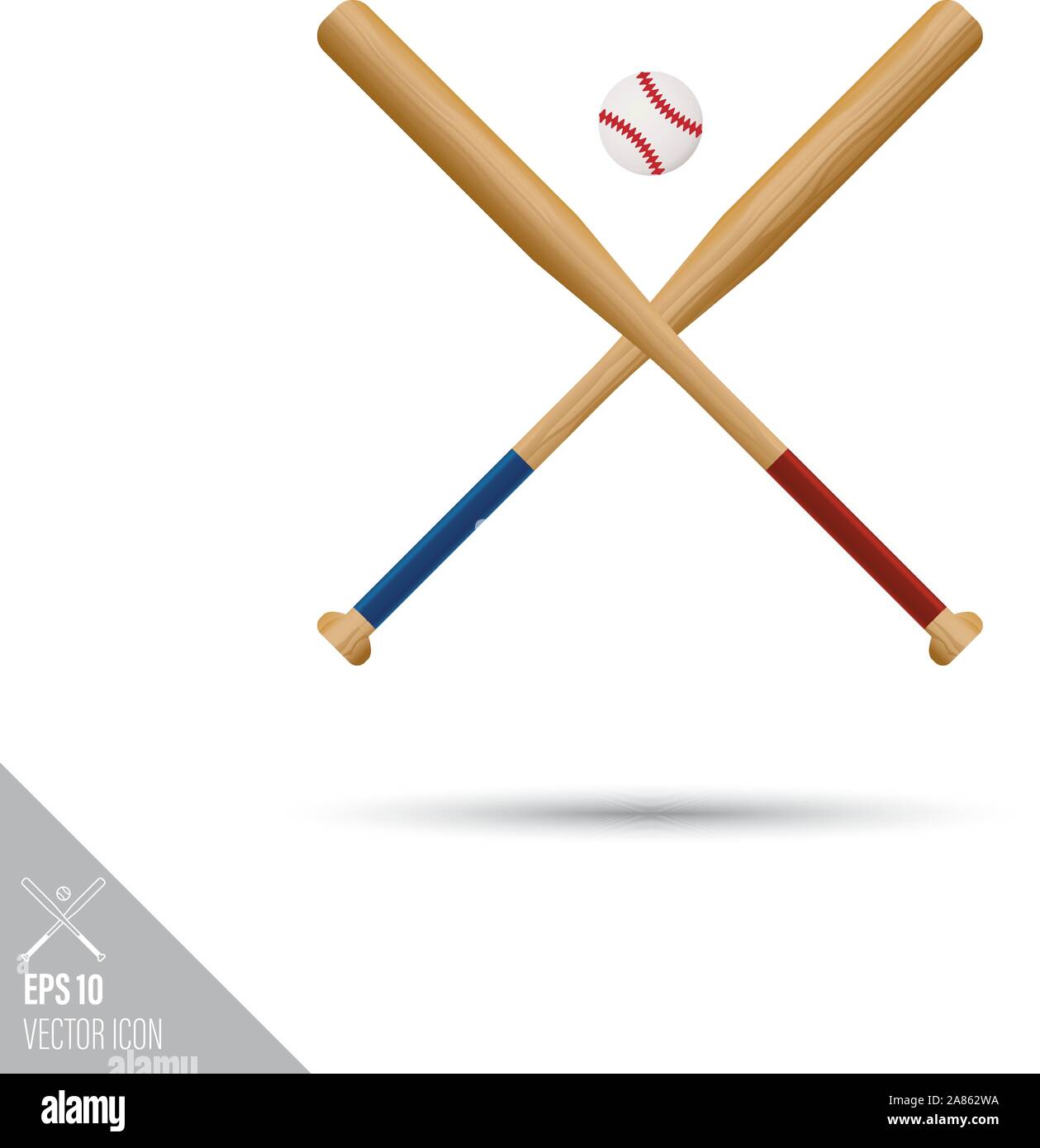 Smooth style crossed baseball bats and ball icon. Sports equipment vector illustration. Stock Vector