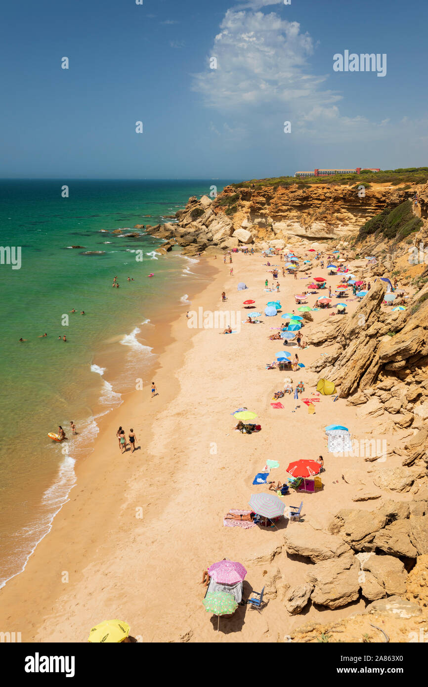 Calas de Conil beach in summer, Roche, near Barrosa, Costa de la Luz ...