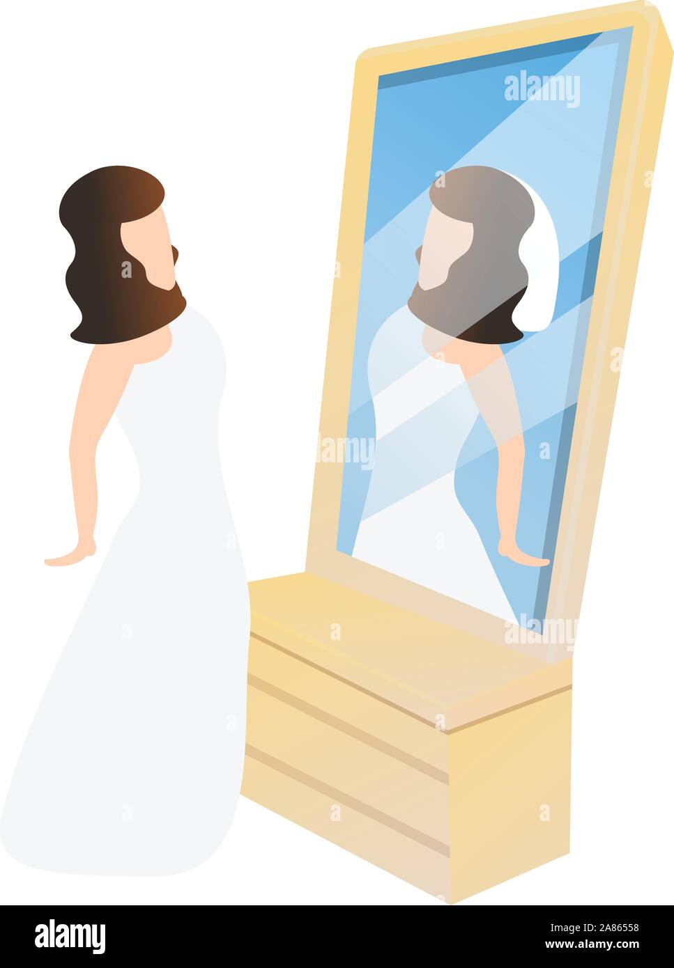 Bride in mirror icon. Cartoon of bride in mirror vector icon for web design isolated on white background Stock Vector