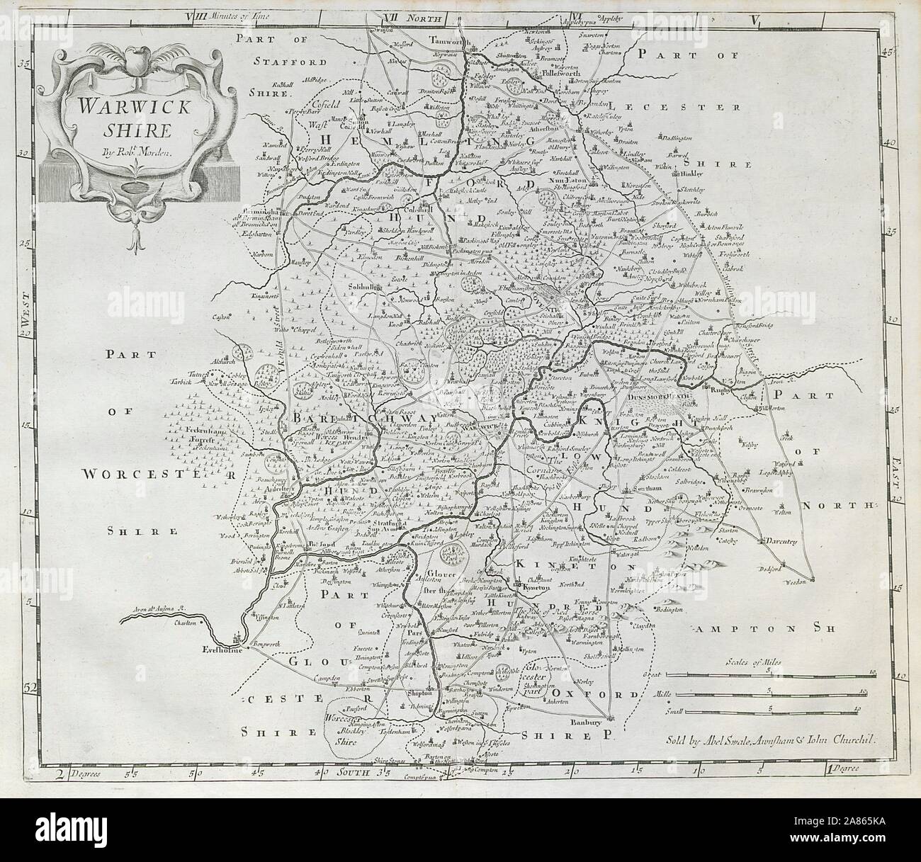 Warwickshire. 'WARWICK SHIRE' by ROBERT MORDEN from Camden's Britannia 1722 map Stock Photo