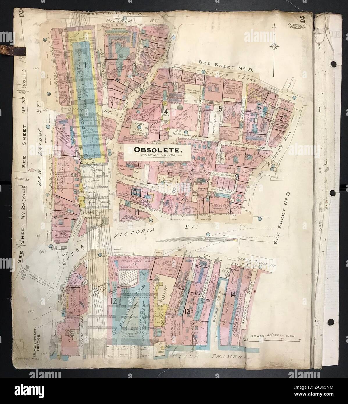 London EC4Y EC4V Blackfriars Queen Victoria Street New Bridge St GOAD 1904 map Stock Photo