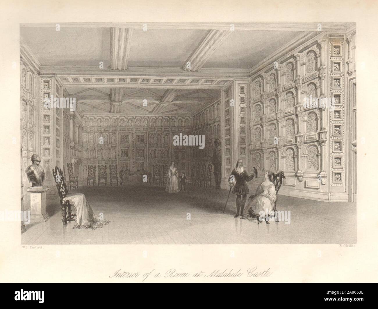 Interior of a Room at Malahide Castle, Dublin. Ireland 1843 old antique ...