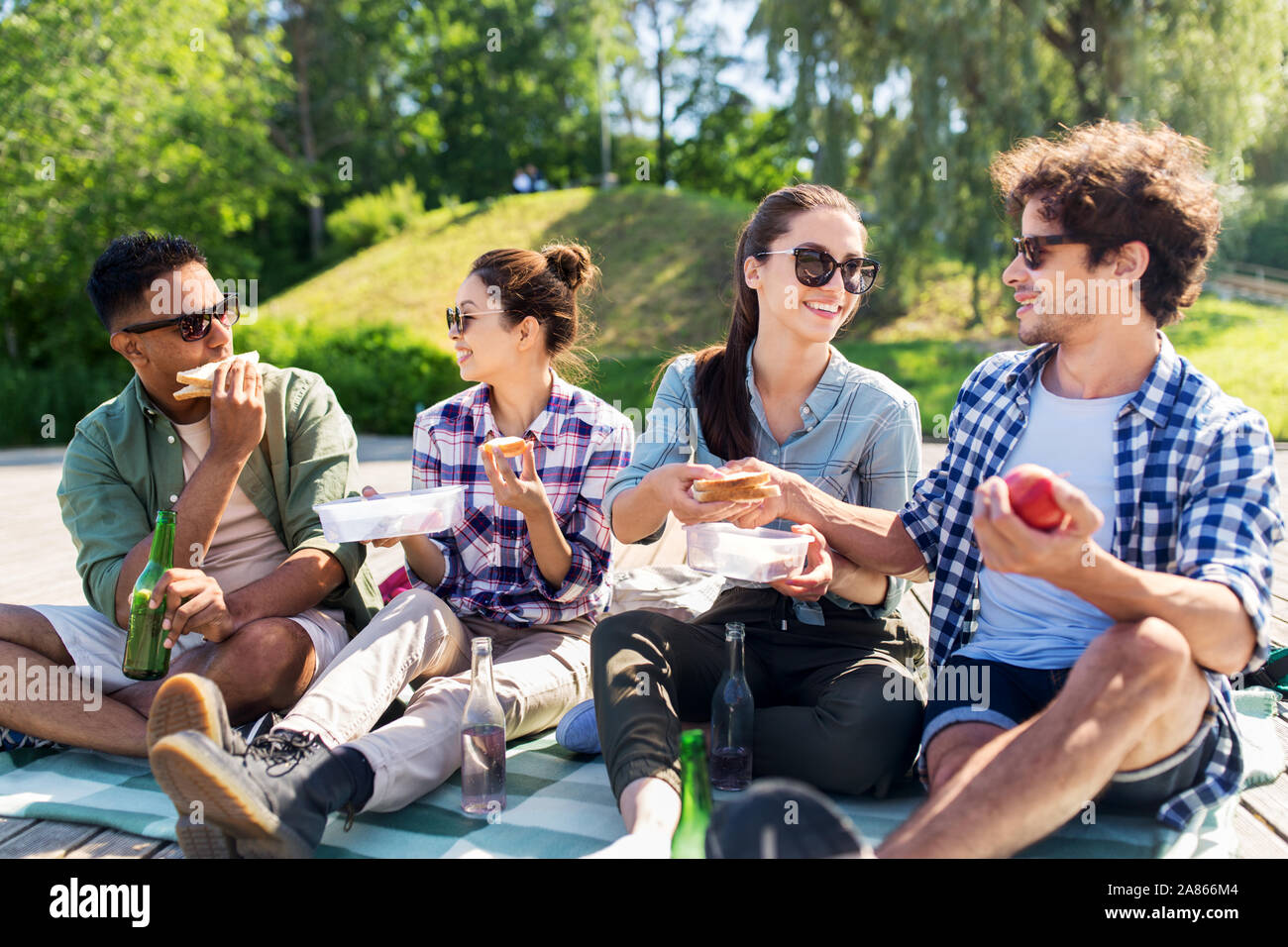 Group of friends having picnic in park hi-res stock photography and ...
