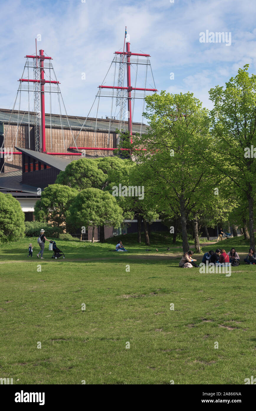 Park Stockholm View Of The Galarparken On Djurgarden Island With The Vasamuseet Vasa Museum Building In The Distance Stockholm Sweden Stock Photo Alamy