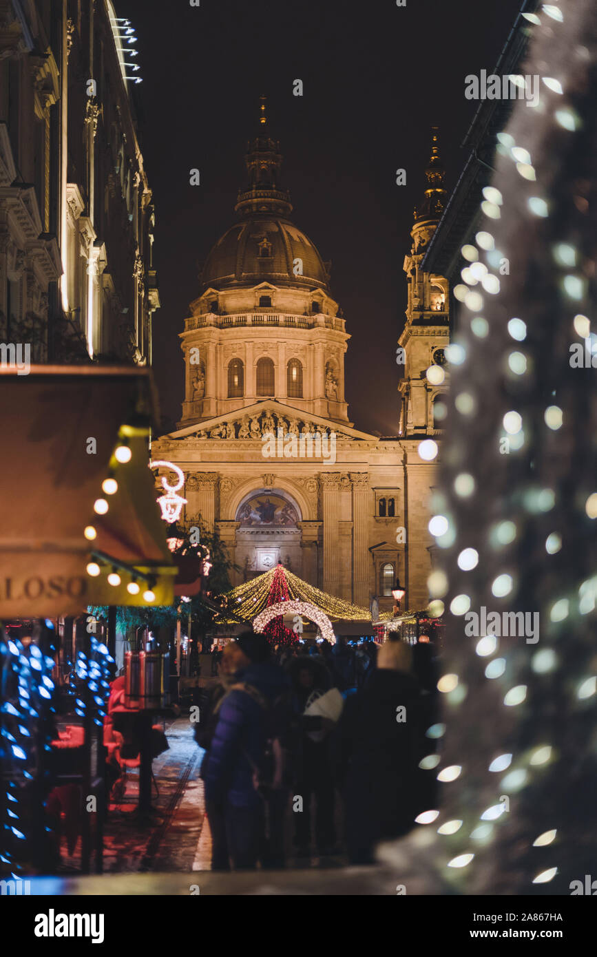 Christmas Budapest Night Traditional Christmas Fair Illumination Stock
