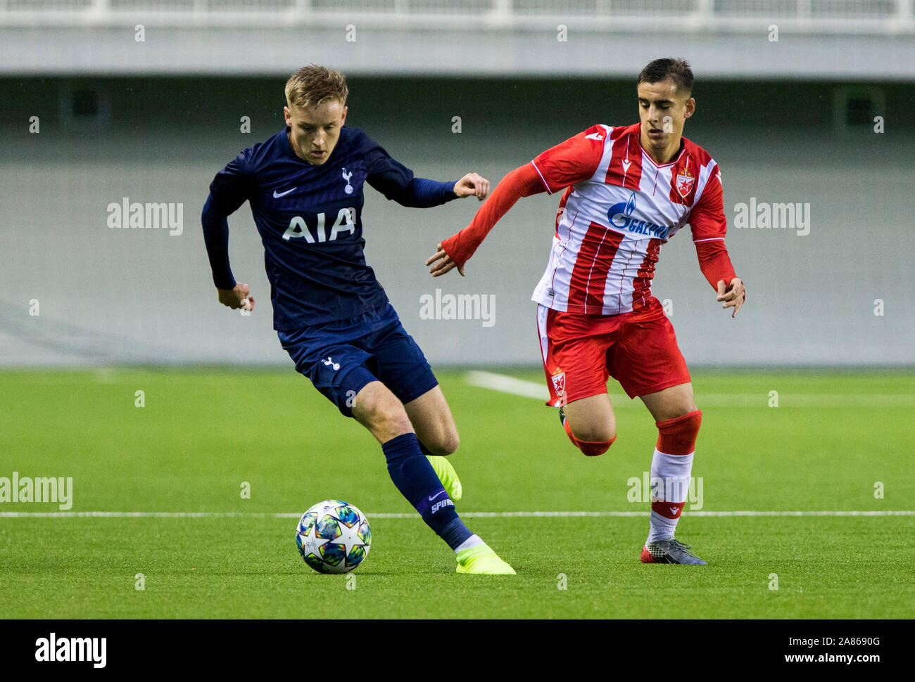 6th November 2019; Vozdovac Stadium, Belgrade, Serbia; UEFA Under 19 UEFA  Youth league football, FK Crvena Zvezda under 19s versus Tottenham Hotspur  under 19s; Jamie Bowden of Tottenham Hotspurs FC breaks on