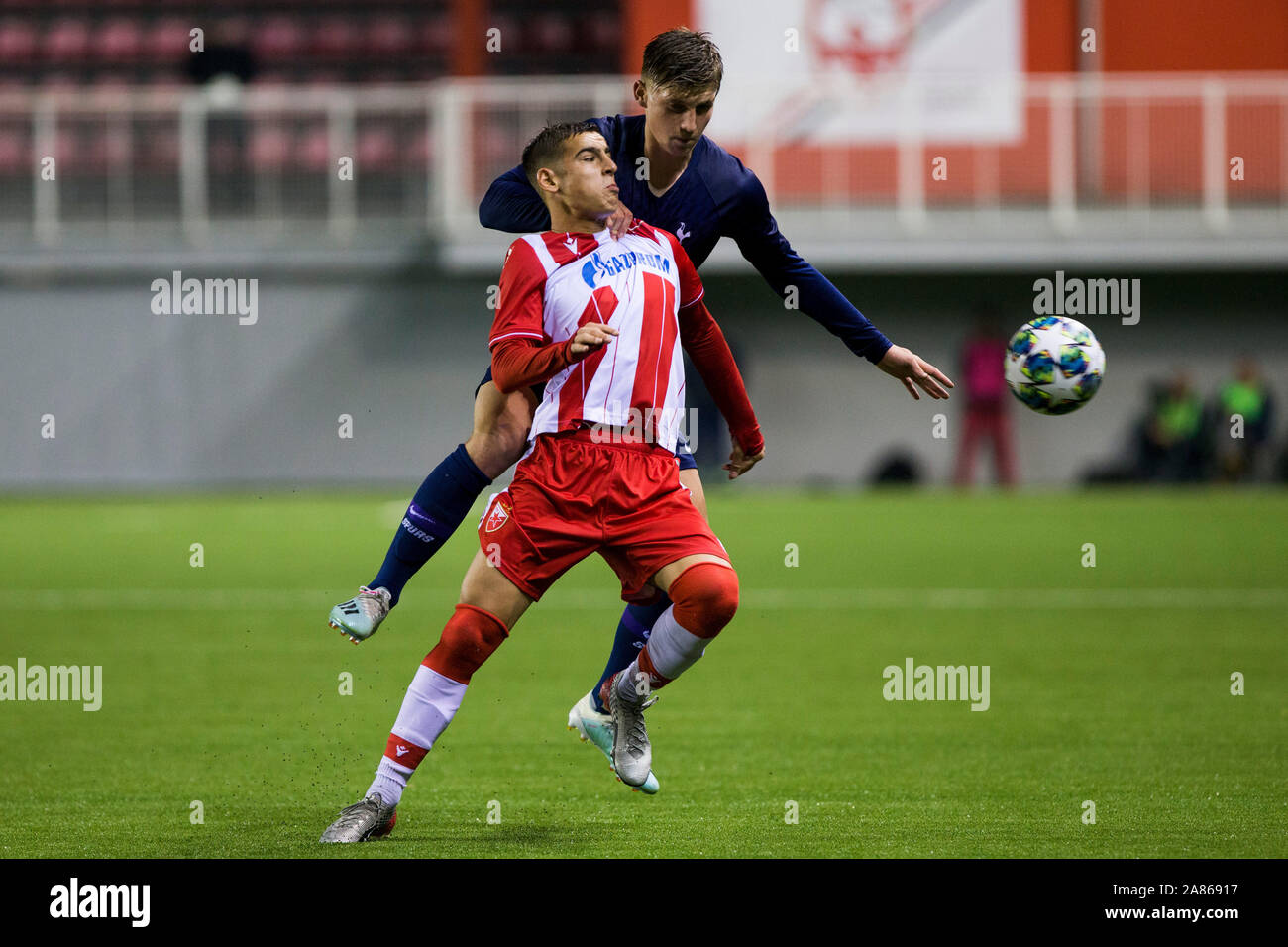 Vozdovac Stadium, Belgrade, Serbia. 6th Nov, 2019. UEFA Under 19 UEFA Youth  league football, FK Crvena Zvezda under 19s versus Tottenham Hotspur under  19s; The players of Tottenham Hotspur line-up Credit: Action