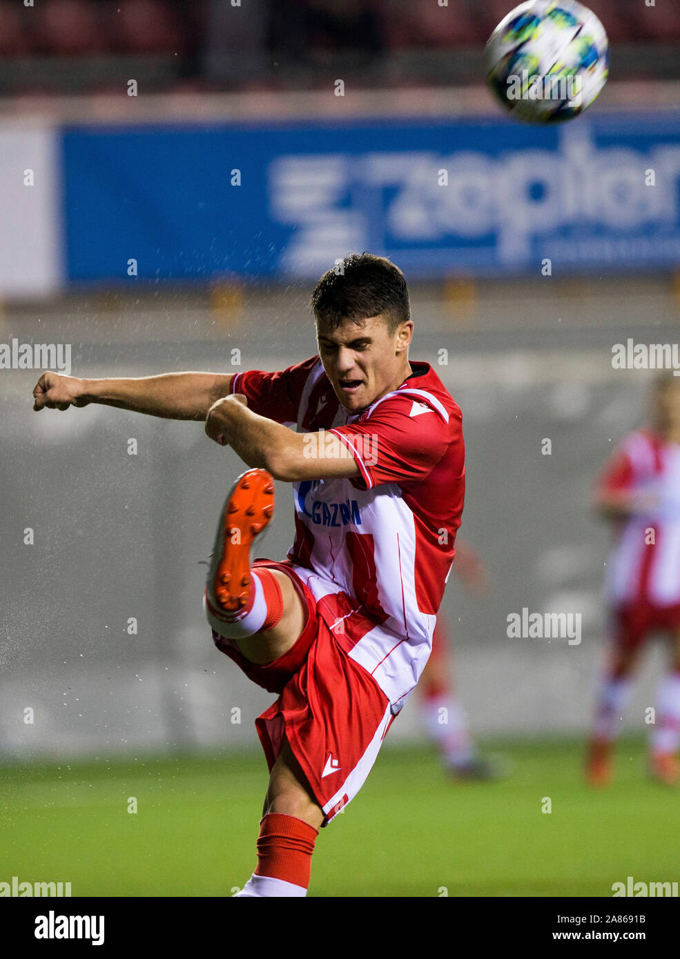 6th November 2019; Vozdovac Stadium, Belgrade, Serbia; UEFA Under 19 UEFA  Youth league football, FK Crvena Zvezda under 19s versus Tottenham Hotspur  under 19s; Stefan Mitrovic of FK Crvena Zvezda clears the