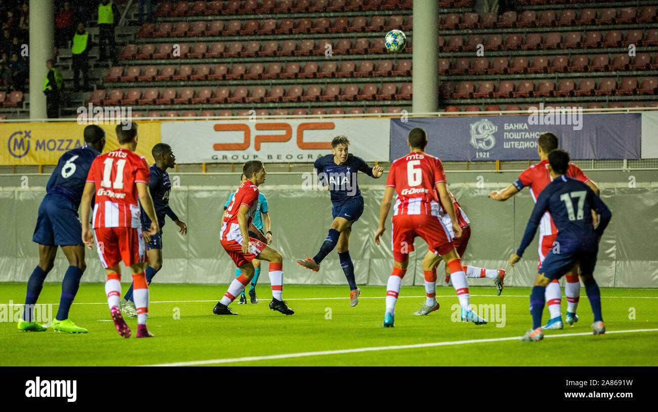 Vozdovac Stadium, Belgrade, Serbia. 6th Nov, 2019. UEFA Under 19 UEFA Youth  league football, FK Crvena Zvezda under 19s versus Tottenham Hotspur under  19s; The players of Tottenham Hotspur line-up Credit: Action