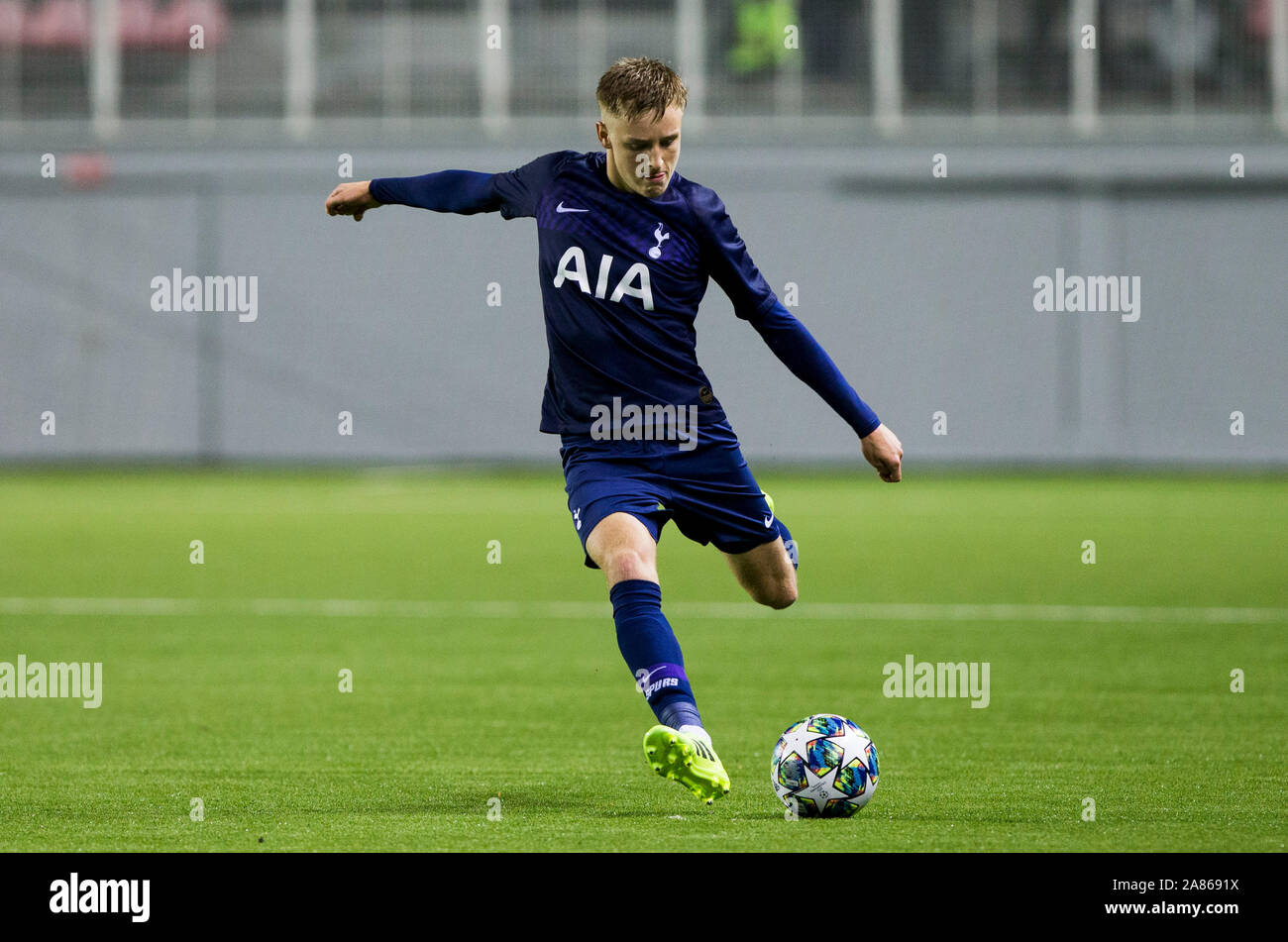 6th November 2019; Vozdovac Stadium, Belgrade, Serbia; UEFA Under 19 UEFA  Youth league football, FK Crvena Zvezda under 19s versus Tottenham Hotspur  under 19s; Stefan Mitrovic of FK Crvena Zvezda clears the