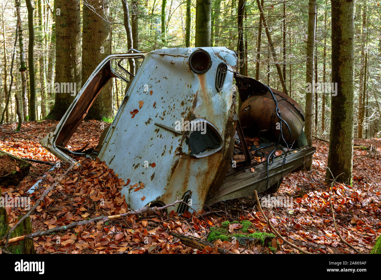 Scrap car in forest hi-res stock photography and images - Alamy