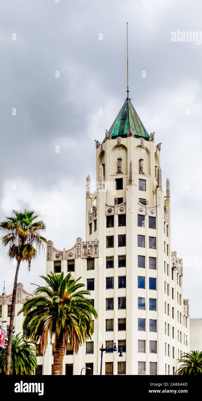 Los Angeles, California, USA, March 2019, view of the top half of the Hollywood First National Building on Hollywood Boulevard Stock Photo