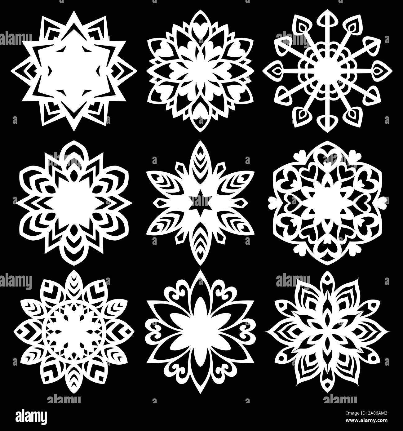 Set silhouette of snowflakes icons on white background Stock Vector ...