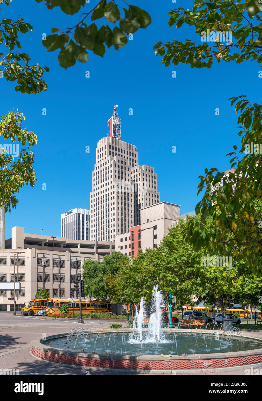 St Paul, MN. The downtown skyline from Kellogg Mall Park, Saint Paul, Minnesota, USA Stock Photo