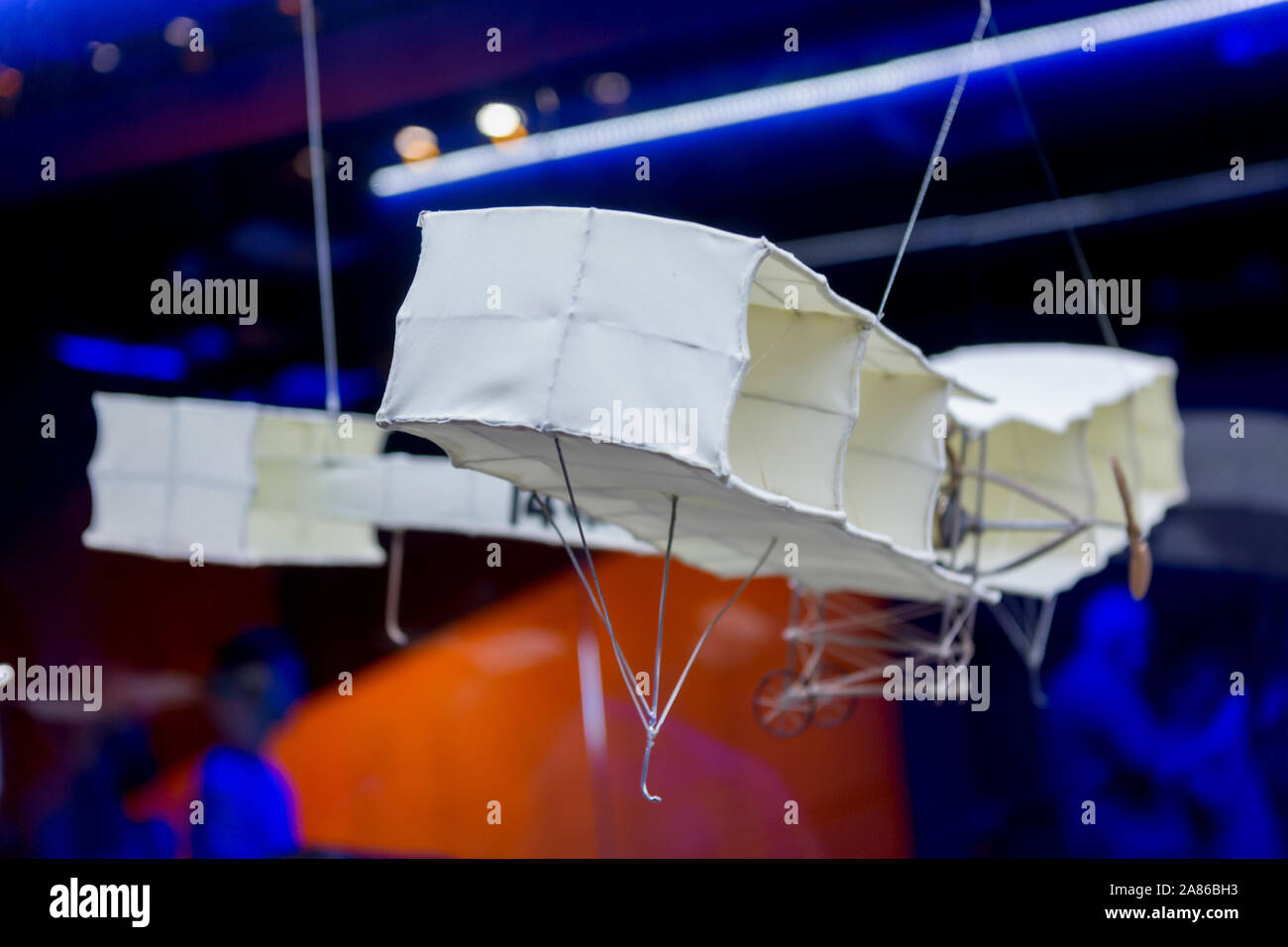 Exposition of historic aviation scaled model of an early version and