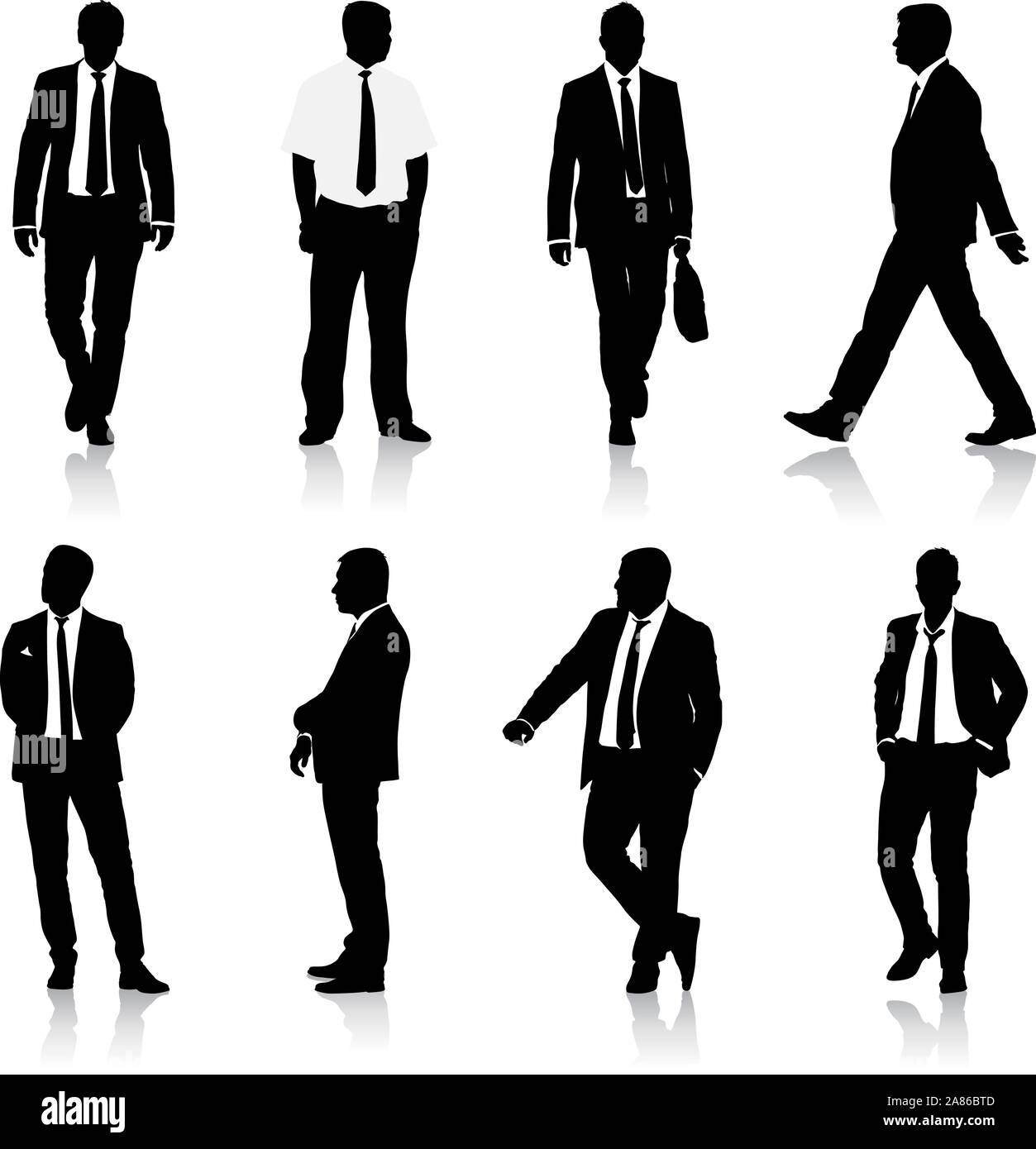 Set silhouette businessman man in suit with tie on a white background ...