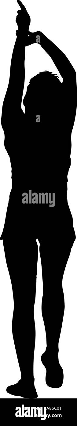 Black silhouettes women with arm raised on a white background Stock ...