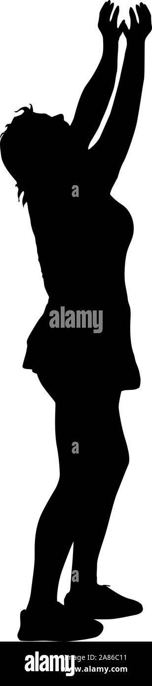 Black silhouettes women with arm raised on a white background Stock ...