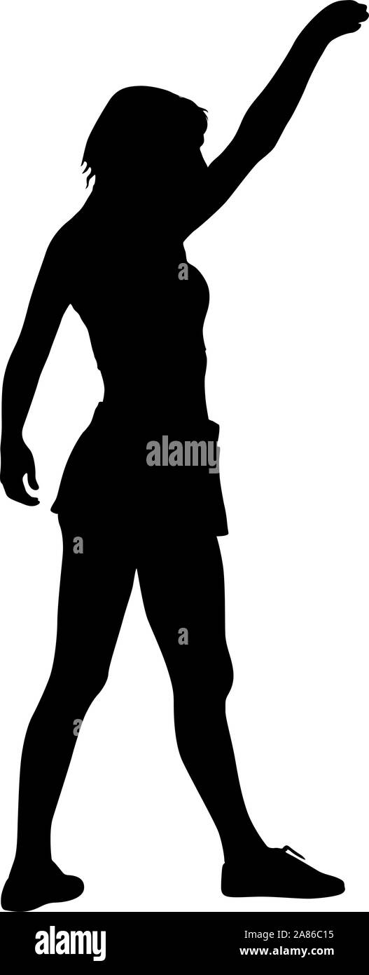 Black silhouettes women with arm raised on a white background Stock ...